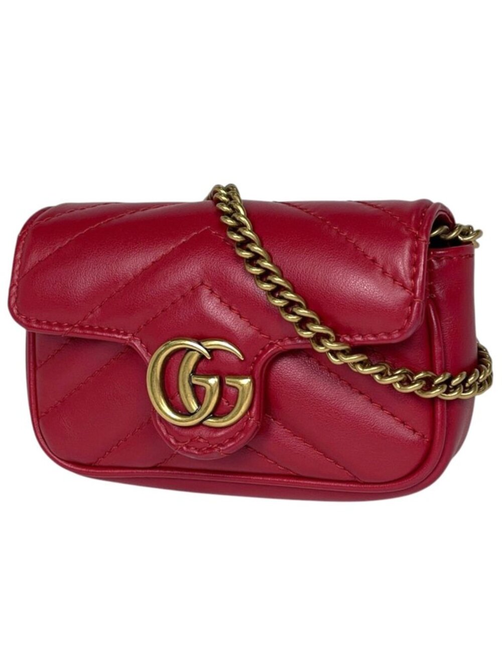 Gucci Handbag GG Marmont Mini Chain Pouch Leather Red